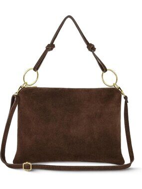 Genuine Suede Shoulder Bag for Women | Slim Rectangular Handbag with Zipper